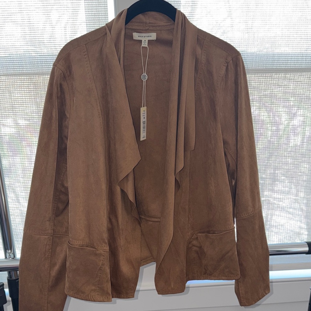 Maxstudio Suede Camel Open Front Blazer